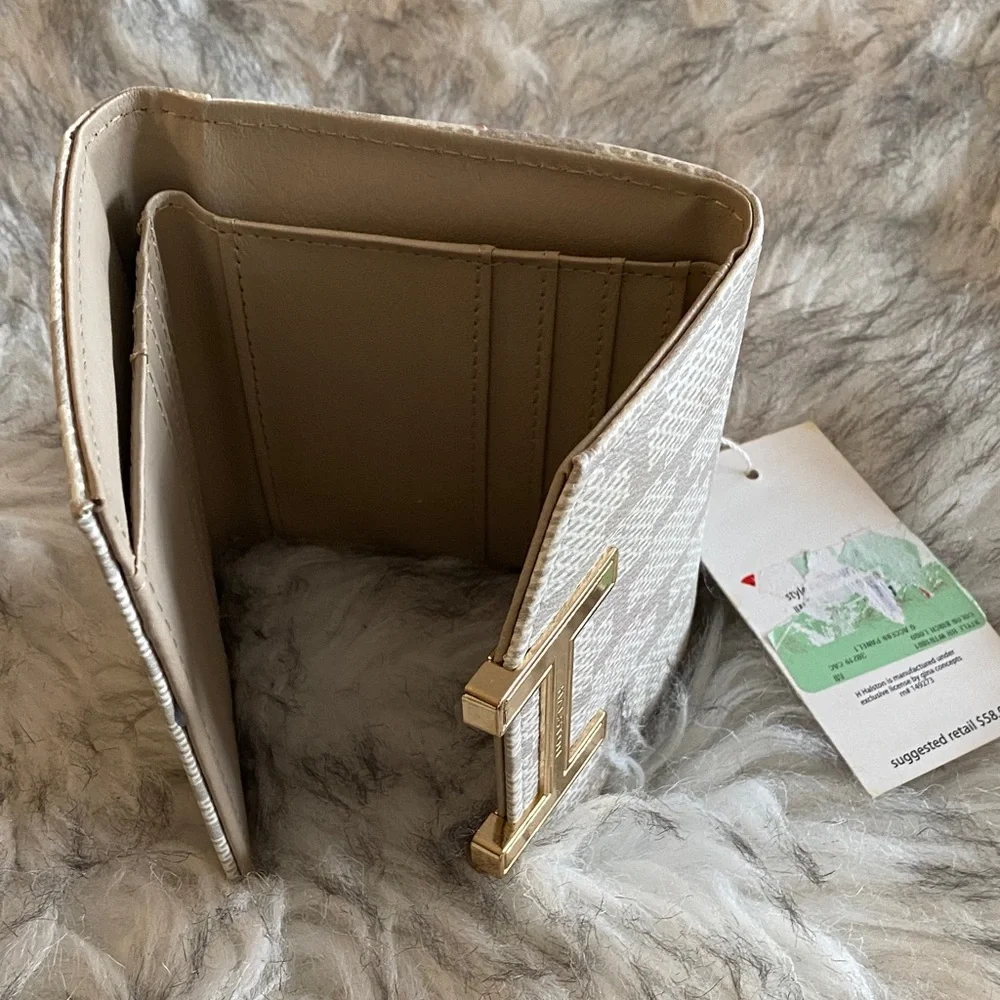 Halston Heritage Textured Cream Wallet with Gold Accent